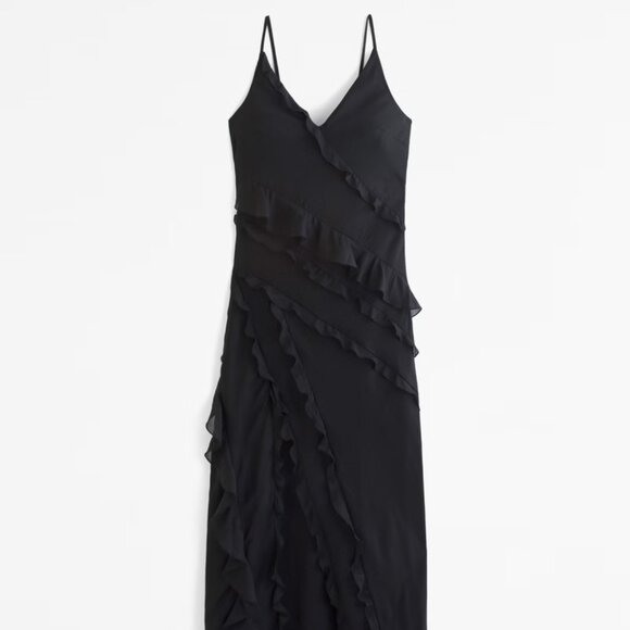 Abercrombie & Fitch Draped Ruffle Maxi Dress /Black / Size XS - 159-299-0020-900 - Picture 1 of 9